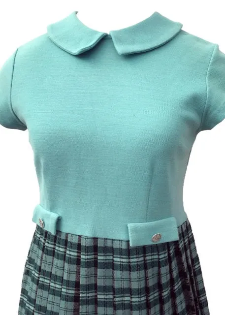 1960s Vintage Girl's Pale Turquoise Pleated Kilt Dress