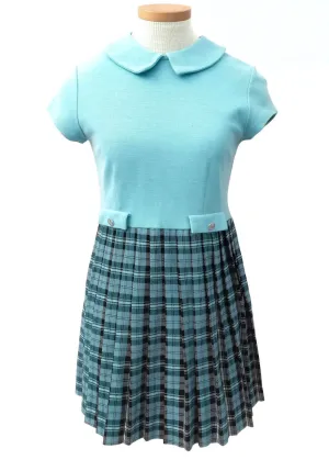 1960s Vintage Girl's Pale Turquoise Pleated Kilt Dress