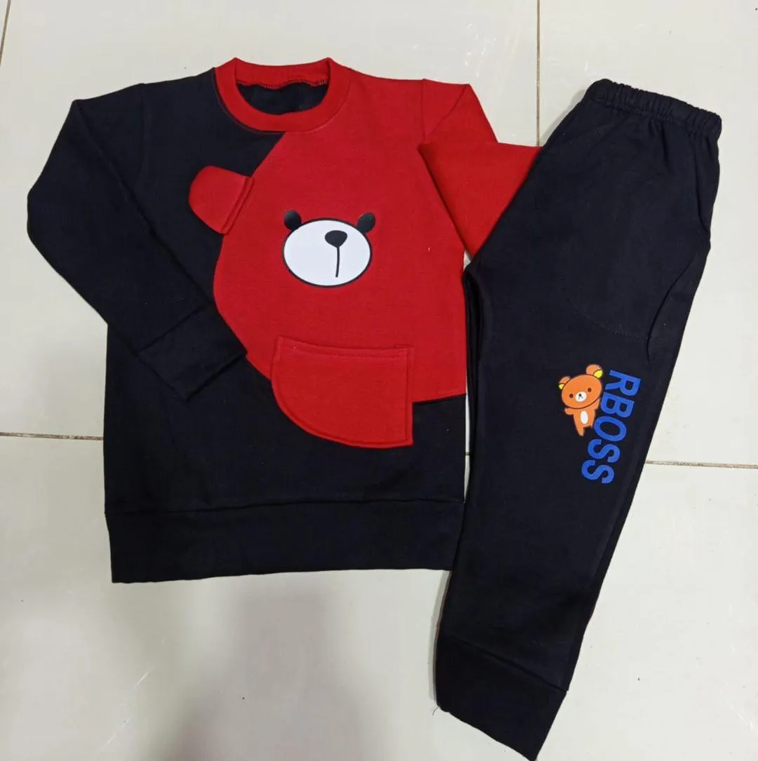 2 pcs boy fleece printed tracksuit