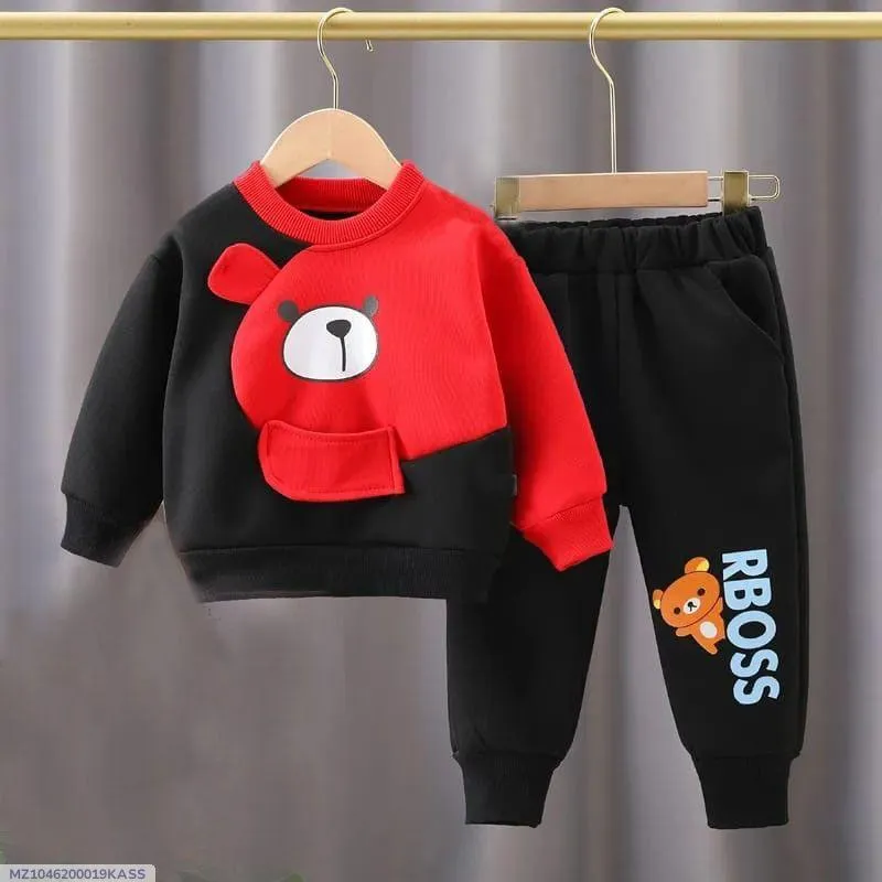 2 pcs boy fleece printed tracksuit