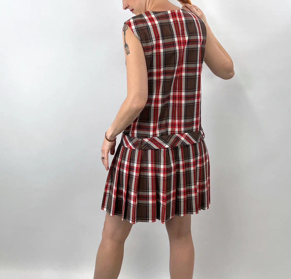 60s Plaid Scooter Dress Drop Waist School Girl Mod Tami Sophisticates VFG