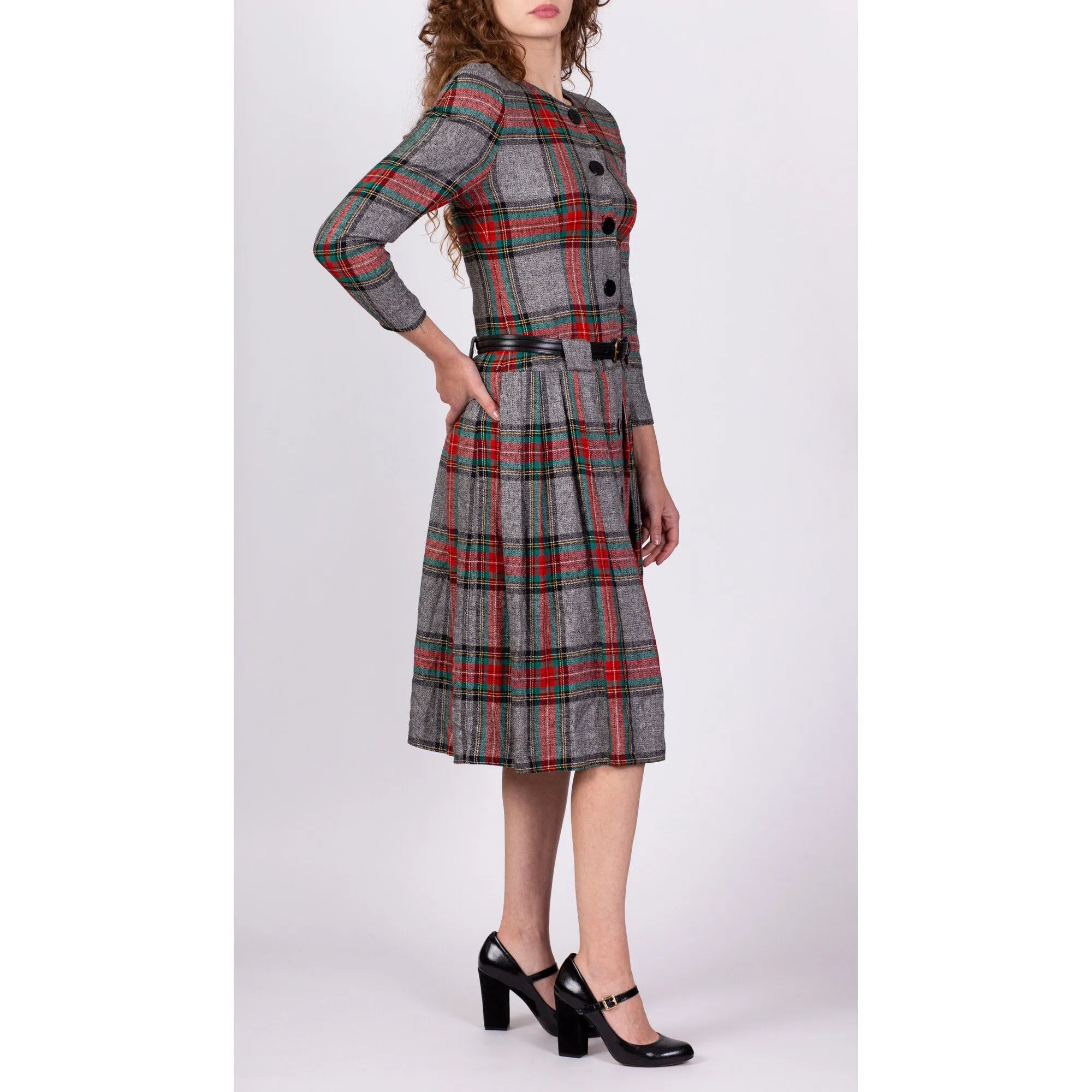 80s Plaid Drop Waist Midi Dress - Extra Small