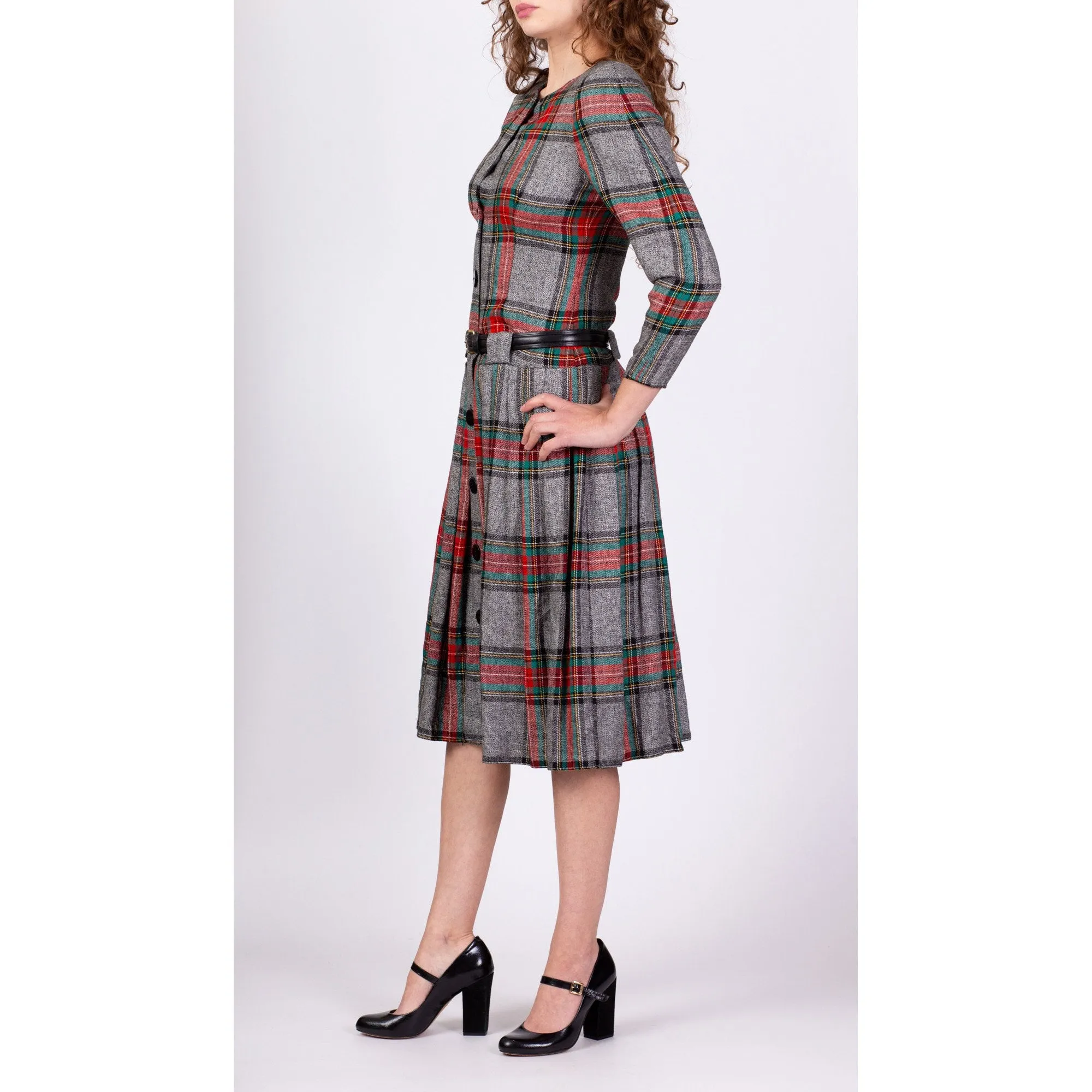 80s Plaid Drop Waist Midi Dress - Extra Small