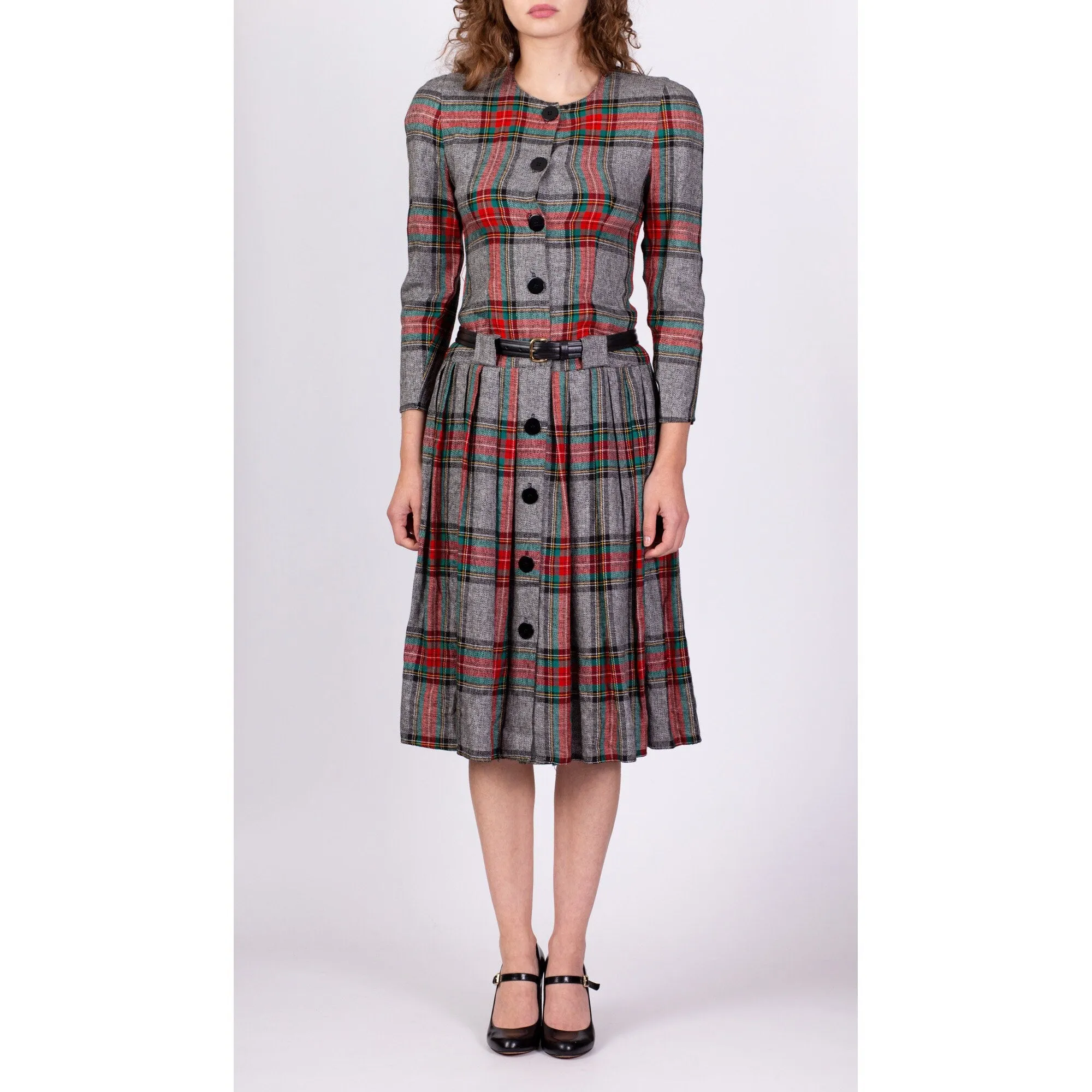 80s Plaid Drop Waist Midi Dress - Extra Small