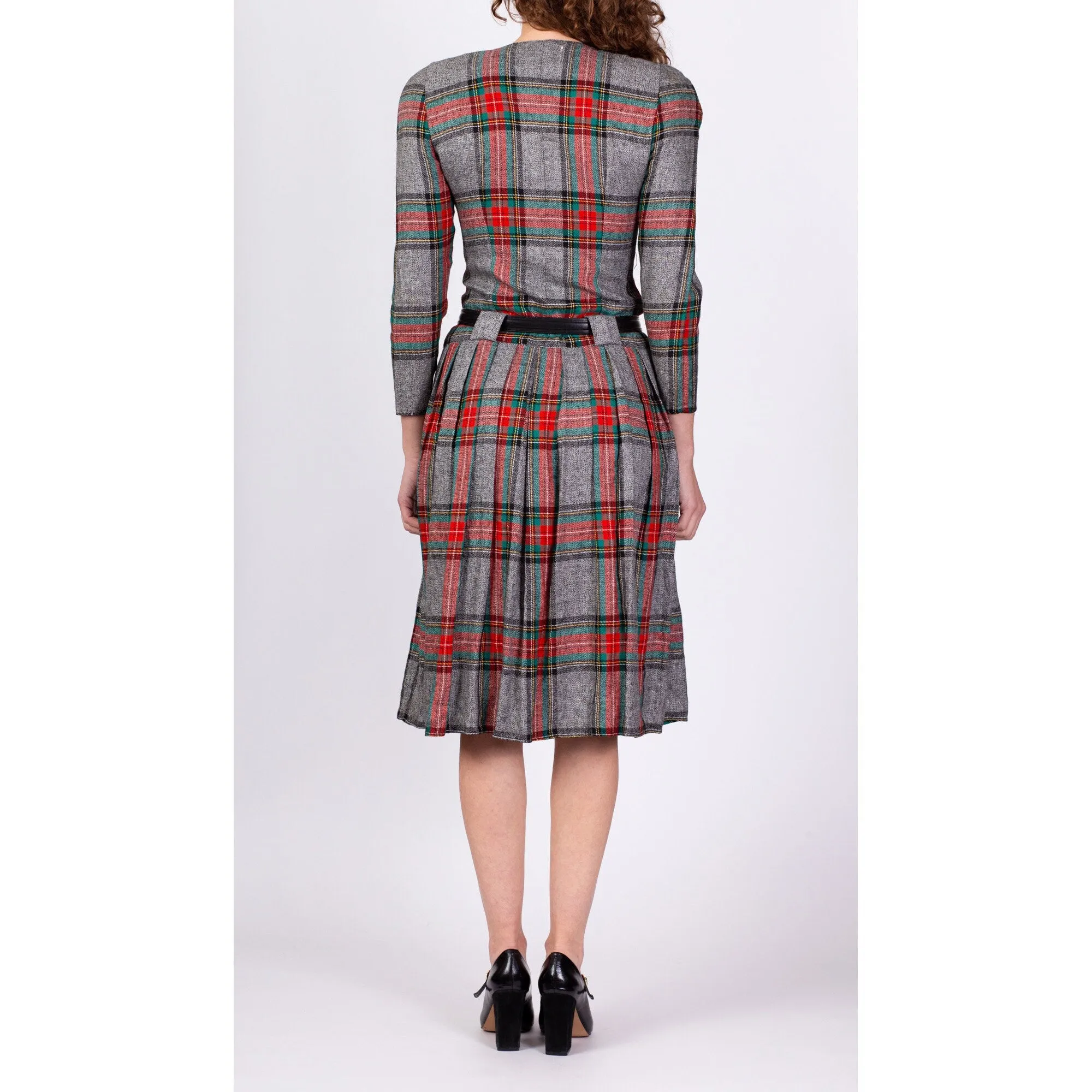 80s Plaid Drop Waist Midi Dress - Extra Small