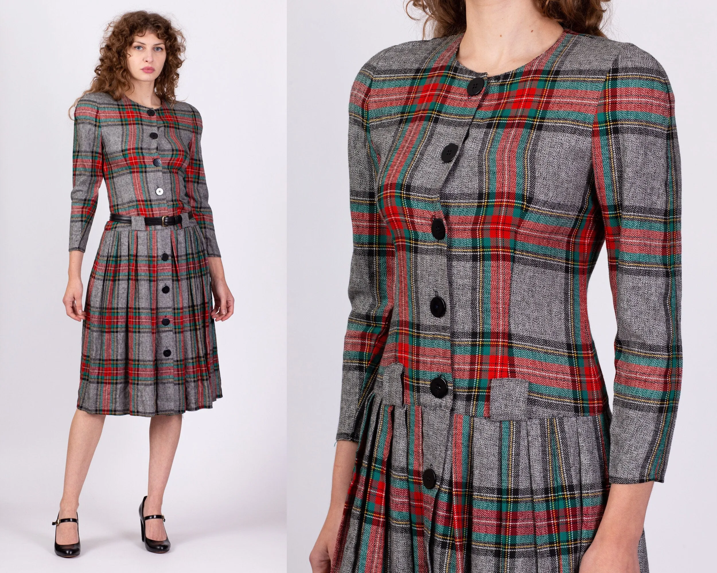 80s Plaid Drop Waist Midi Dress - Extra Small