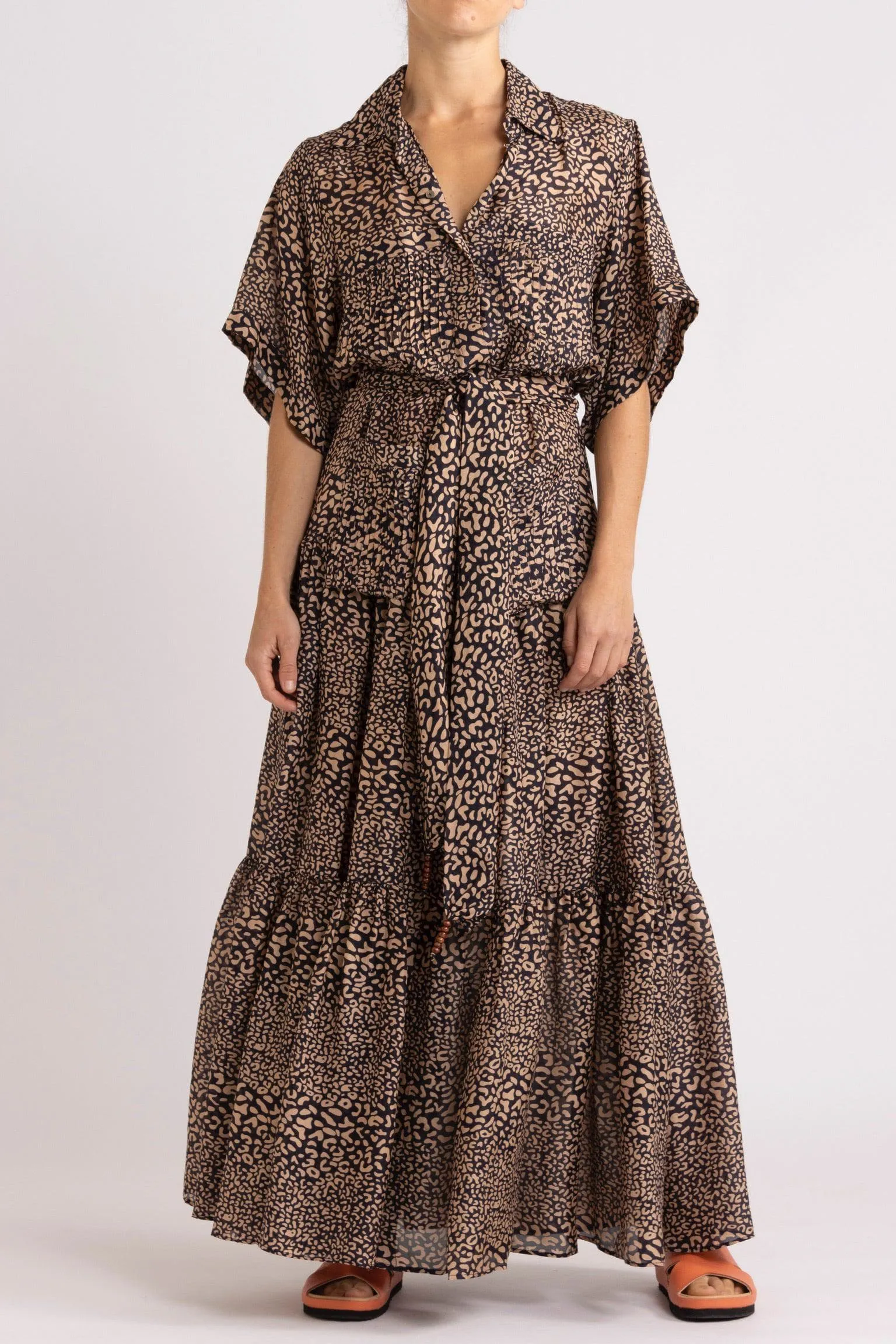 Adley Leopard Print Silk Shirt Dress