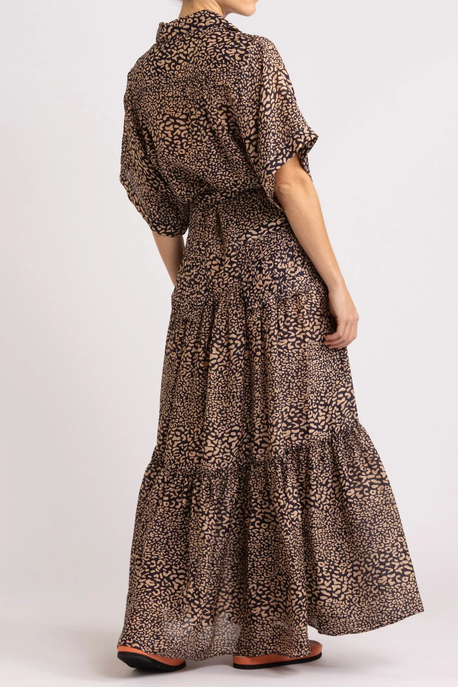 Adley Leopard Print Silk Shirt Dress