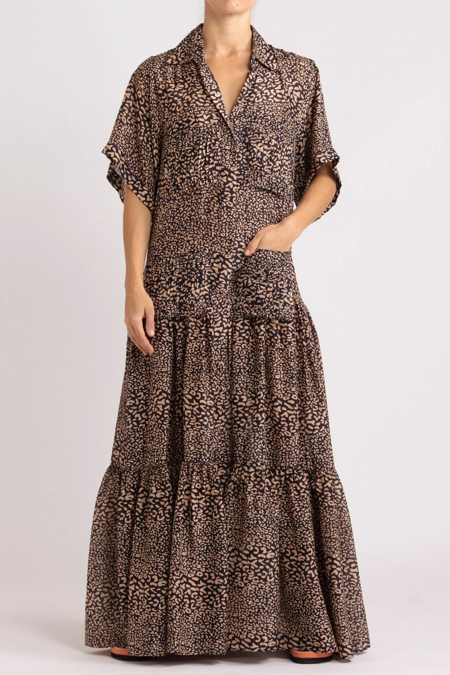 Adley Leopard Print Silk Shirt Dress