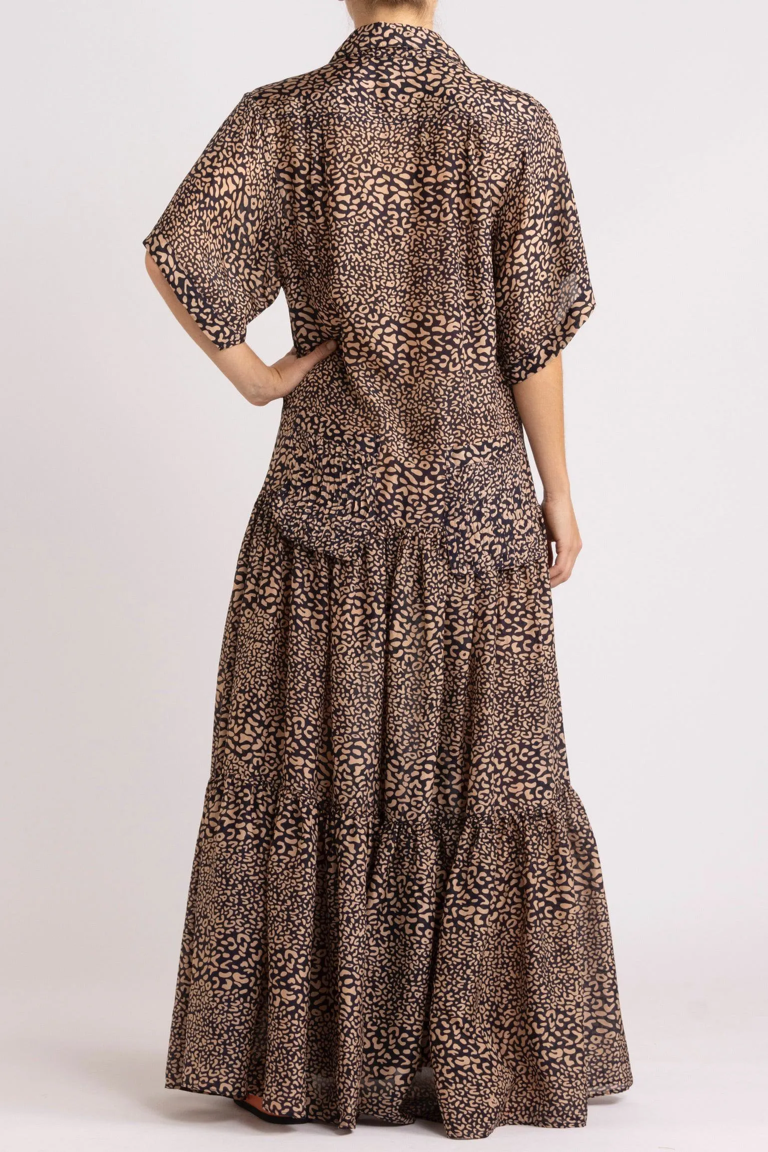 Adley Leopard Print Silk Shirt Dress