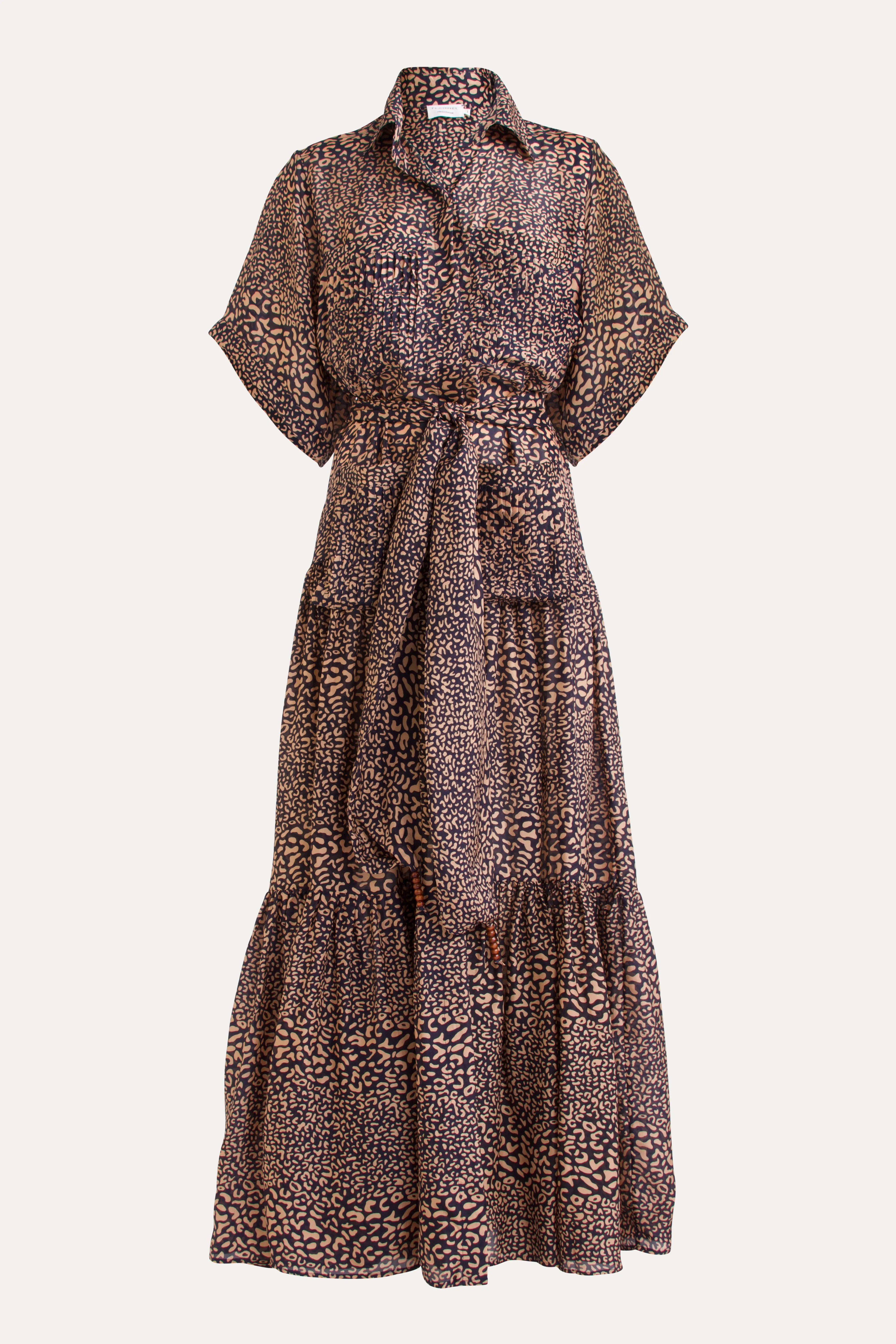 Adley Leopard Print Silk Shirt Dress