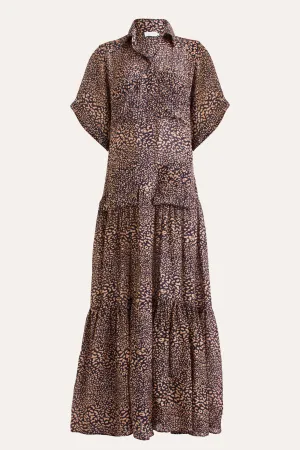 Adley Leopard Print Silk Shirt Dress