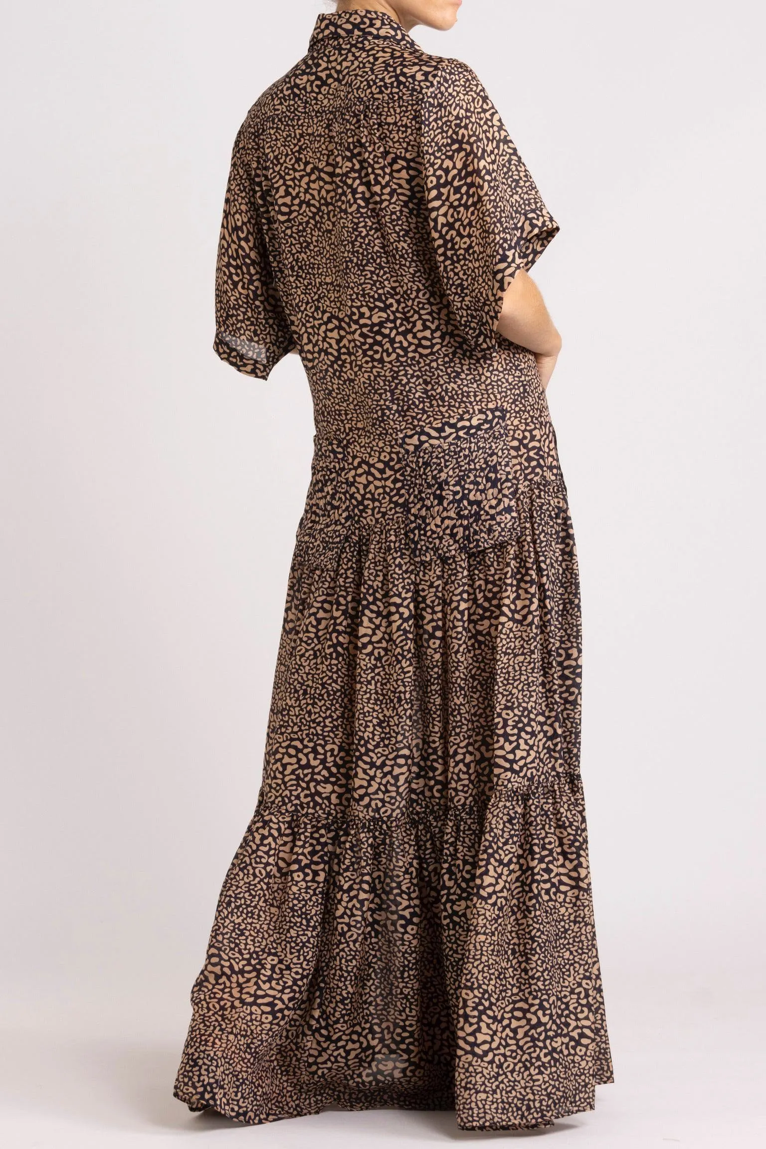 Adley Leopard Print Silk Shirt Dress