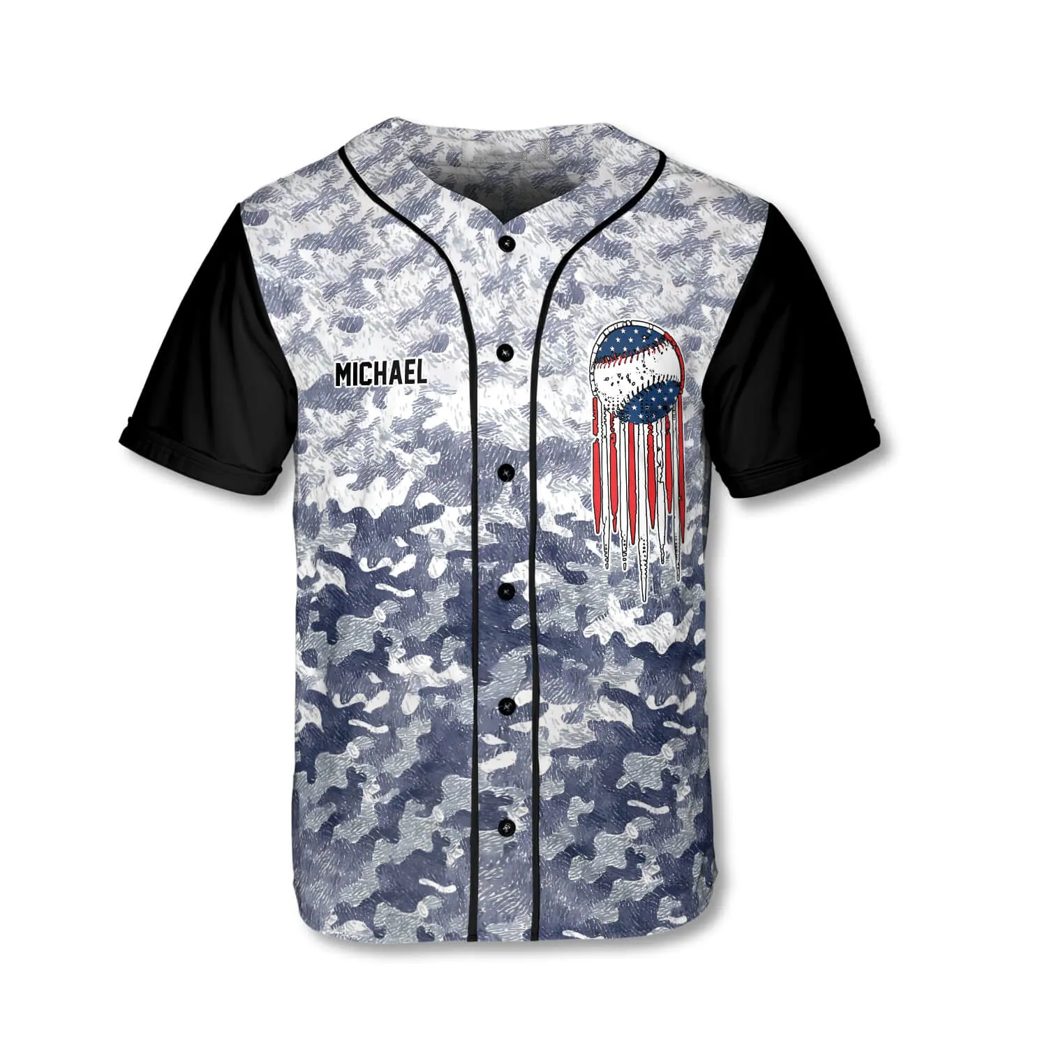 American Camo Custom Baseball Jersey, Personalized Name for Baseball Team, Baseball Jersey Shirt