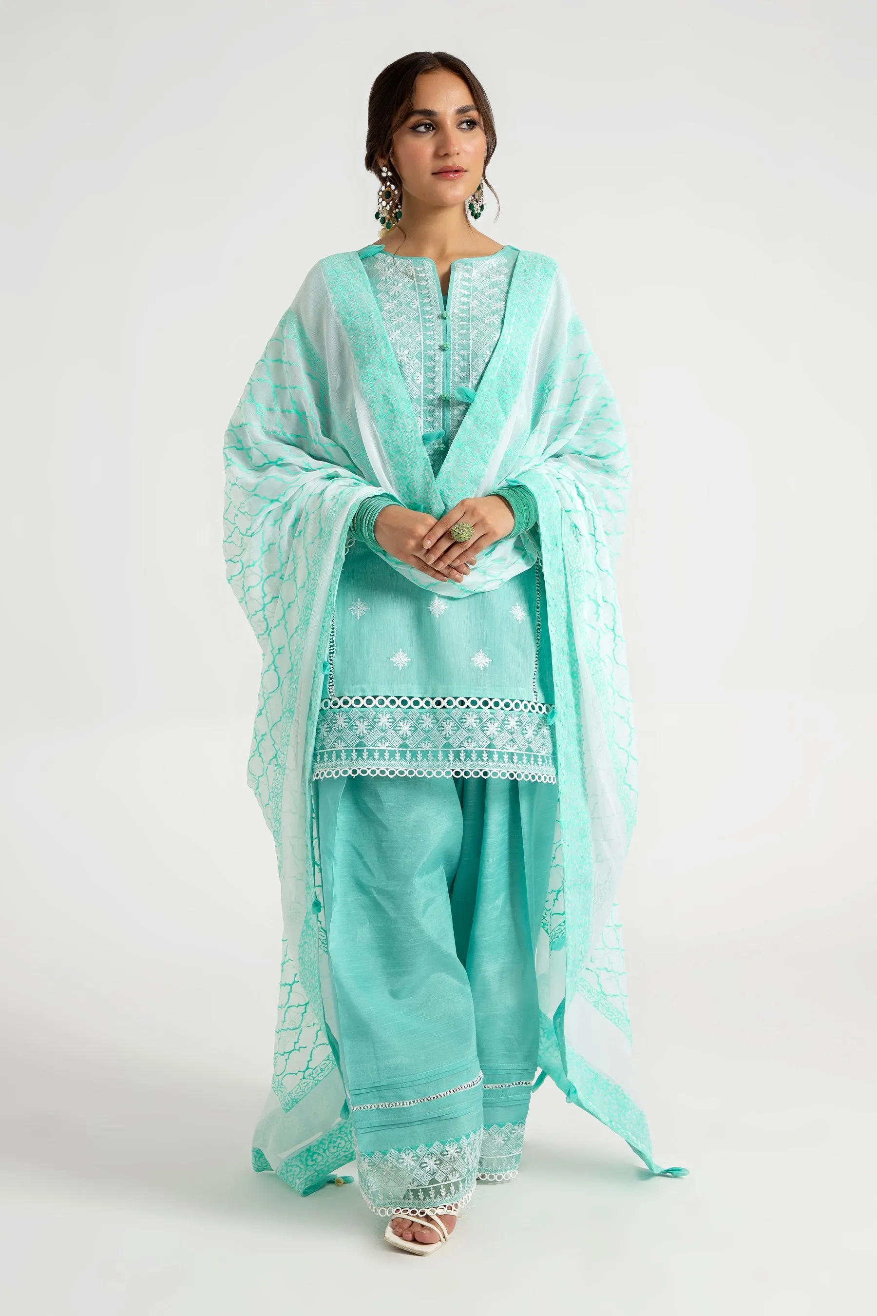 Arif Ashraf - Aabi - Aqua - Cotton and Raw Silk and Chiffon - 3 piece