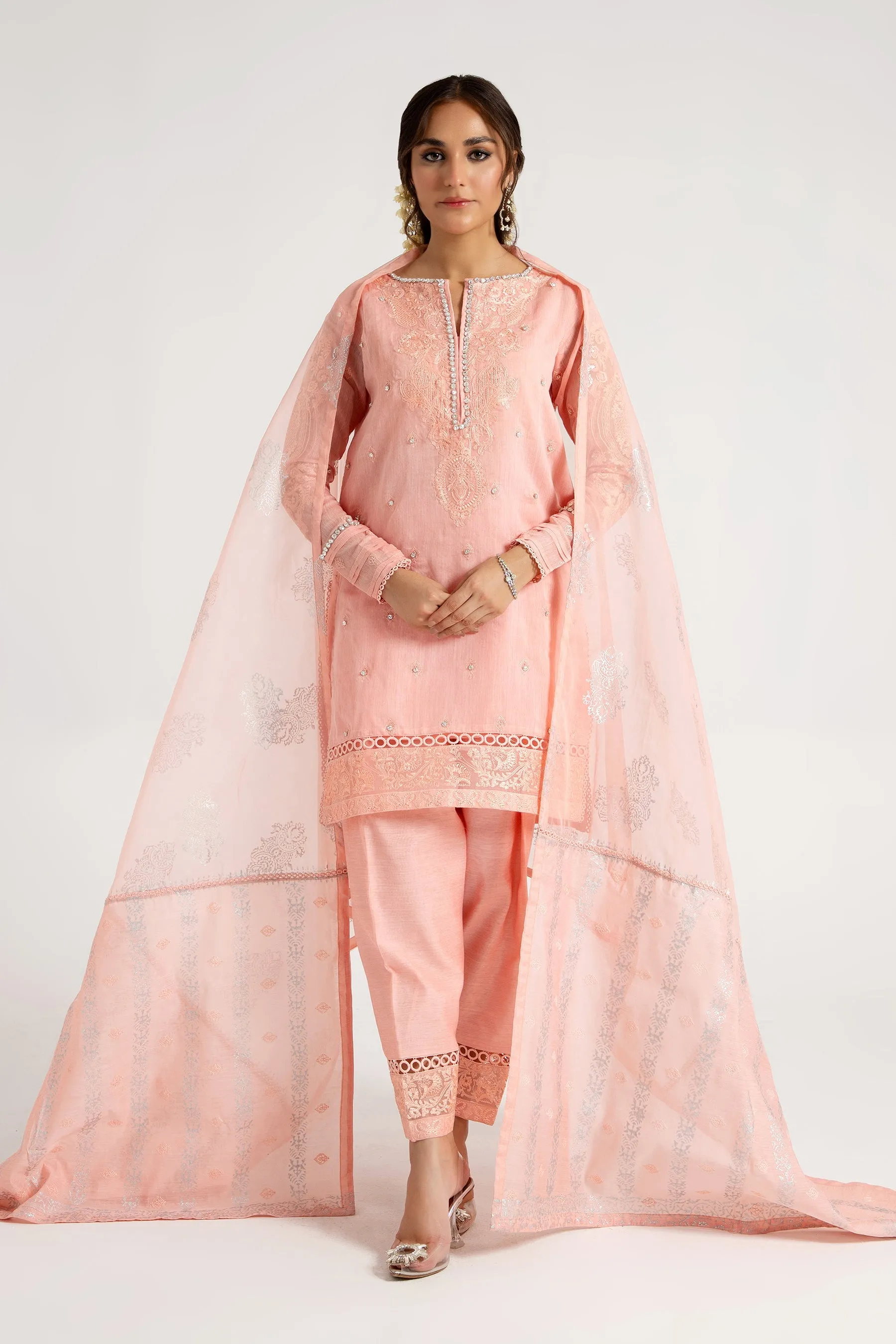 Arif Ashraf - Shaftaloo - Pink - Cotton Silk and Chiffon - 3 Piece