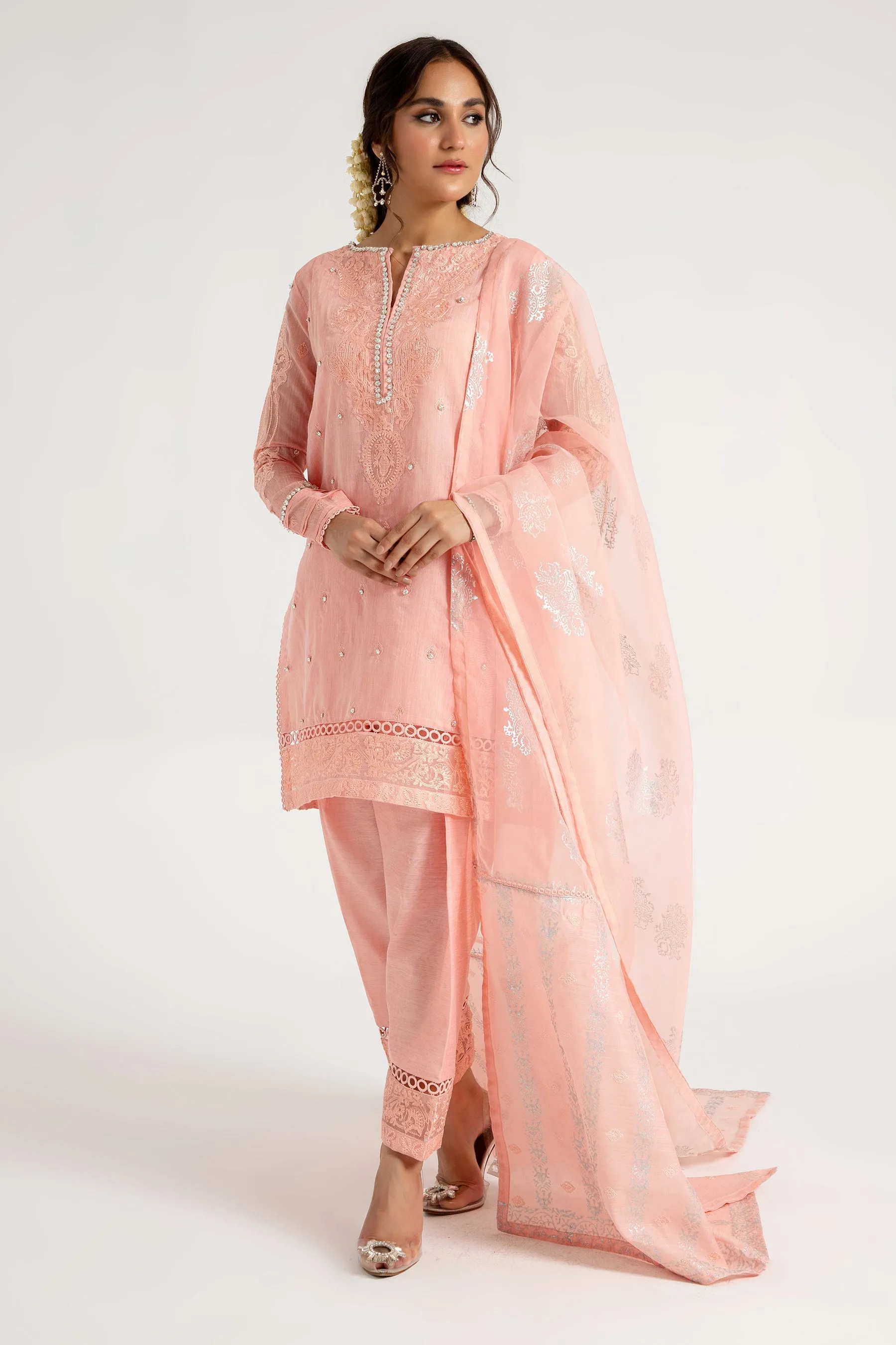 Arif Ashraf - Shaftaloo - Pink - Cotton Silk and Chiffon - 3 Piece