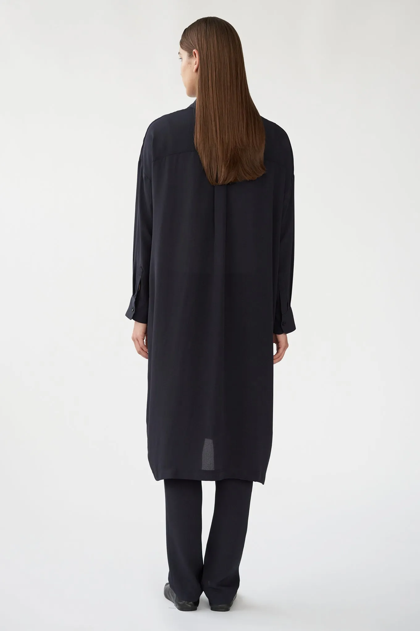 BIANCA LS SHIRT DRESS - DARK NAVY - SILK GEORGETTE