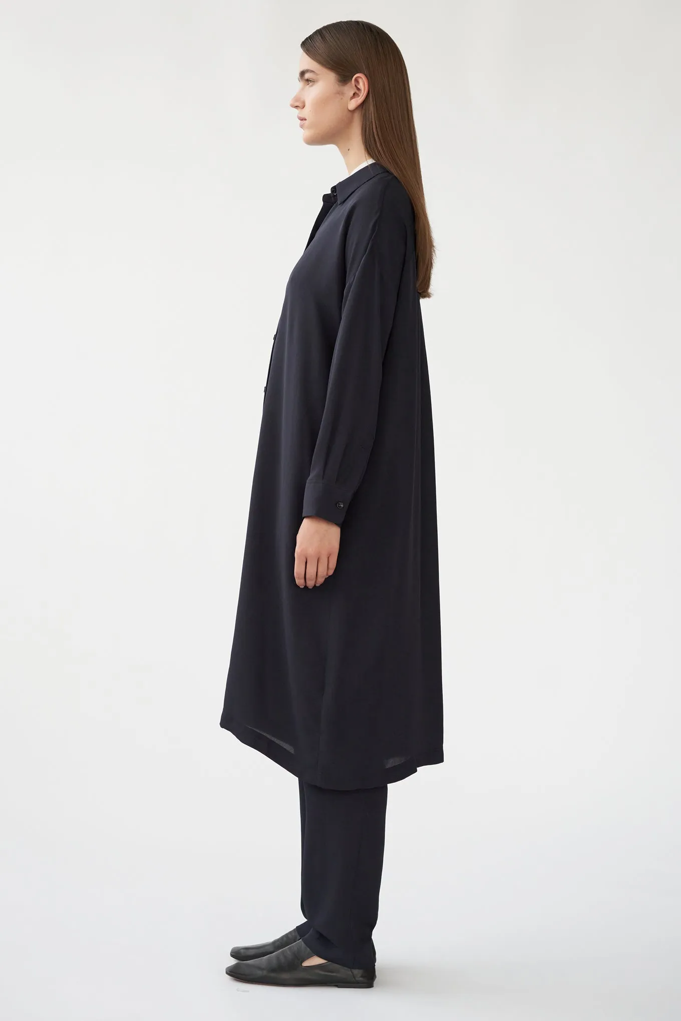 BIANCA LS SHIRT DRESS - DARK NAVY - SILK GEORGETTE