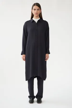 BIANCA LS SHIRT DRESS - DARK NAVY - SILK GEORGETTE