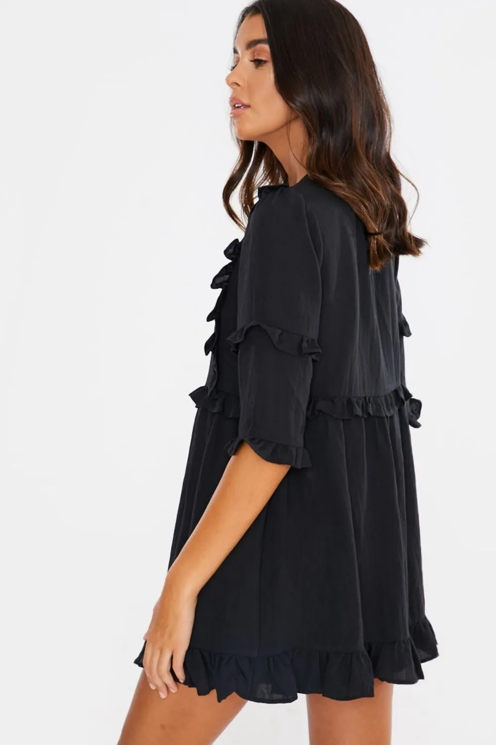 Black 'Girl's Girl' Ruffle Mini Dress