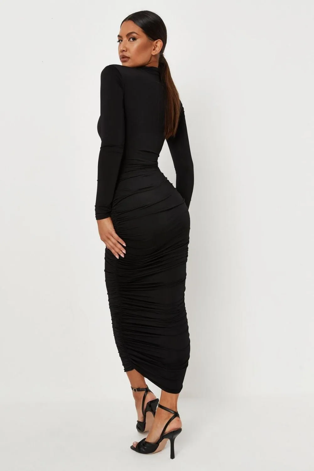 Black slinky high neck cut out midaxi dress