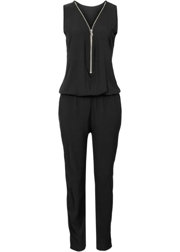 Bodyflirt zip-up jumpsuit, black