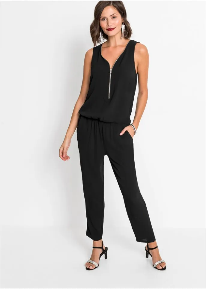 Bodyflirt zip-up jumpsuit, black