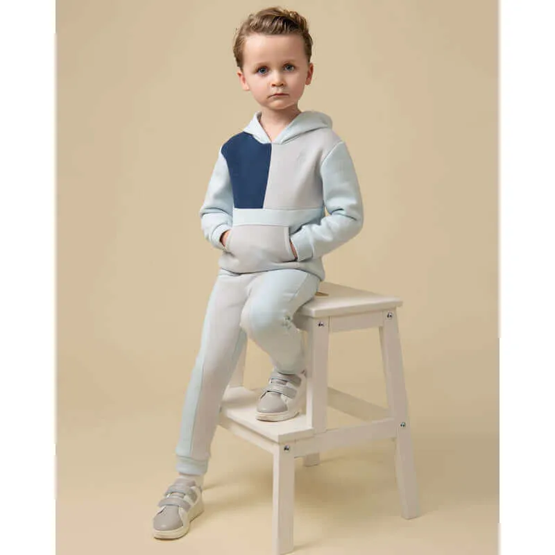 Boys Navy & grey Hooded Tonal Tracksuit