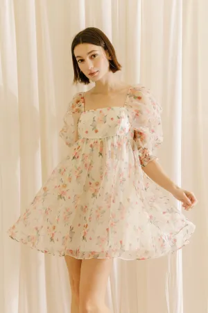 Briar Floral Puff Sleeve Baby Doll Dress Cream Multi