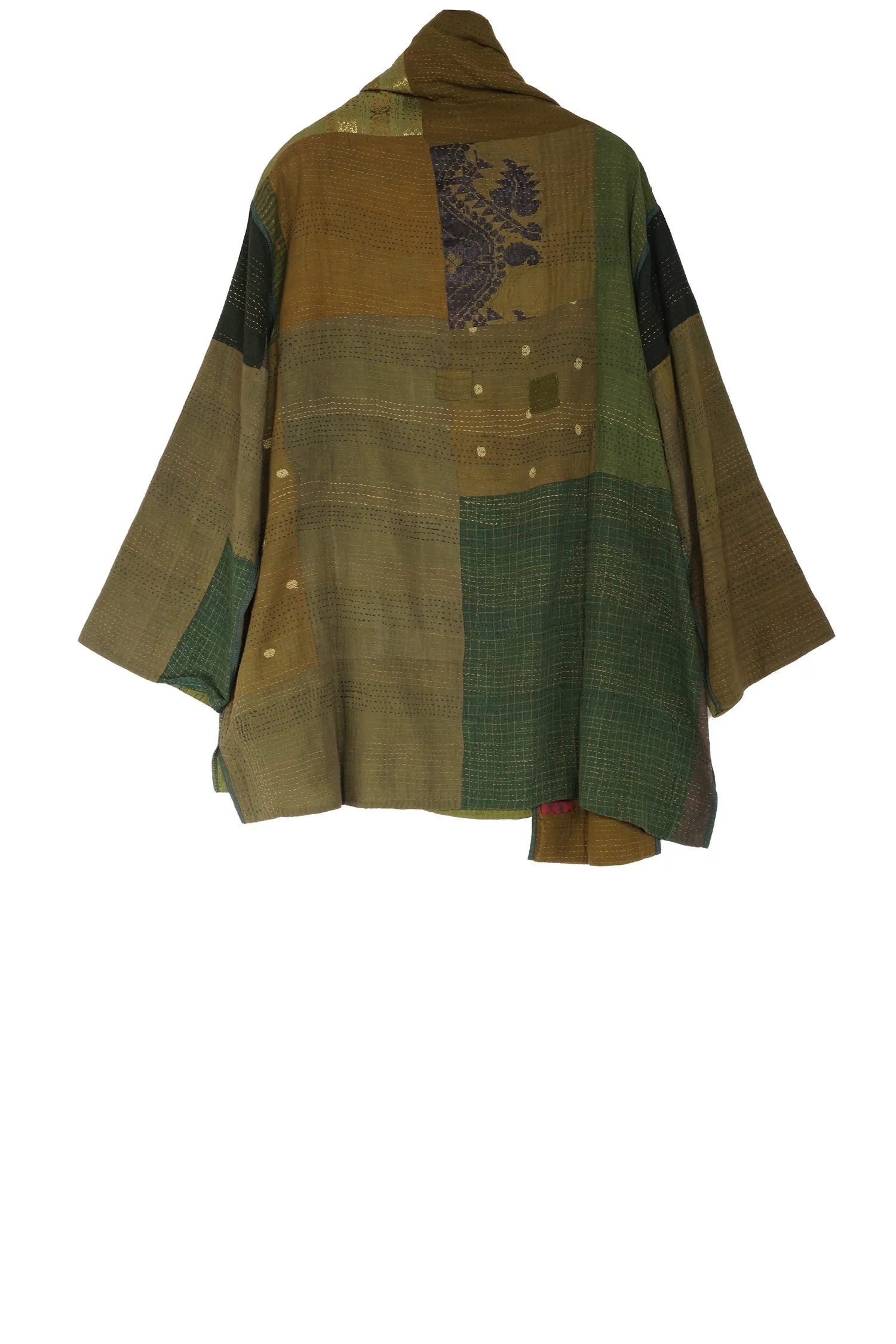 BROCADE PATCHED KANTHA STAND COLLAR TUNIC - bp2509-lim -