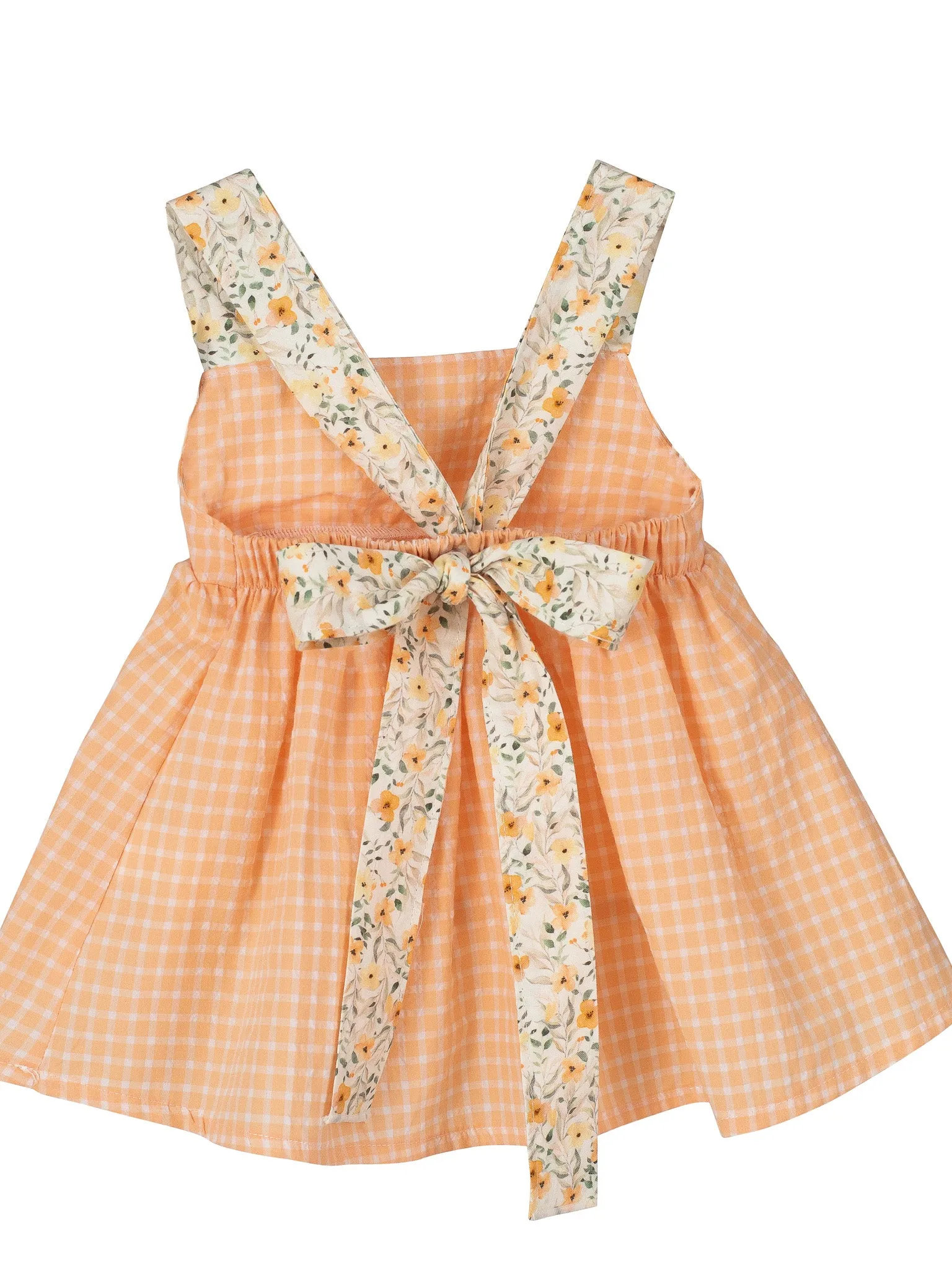 Calamaro Baby Orange Gingham & Floral Bow Dress