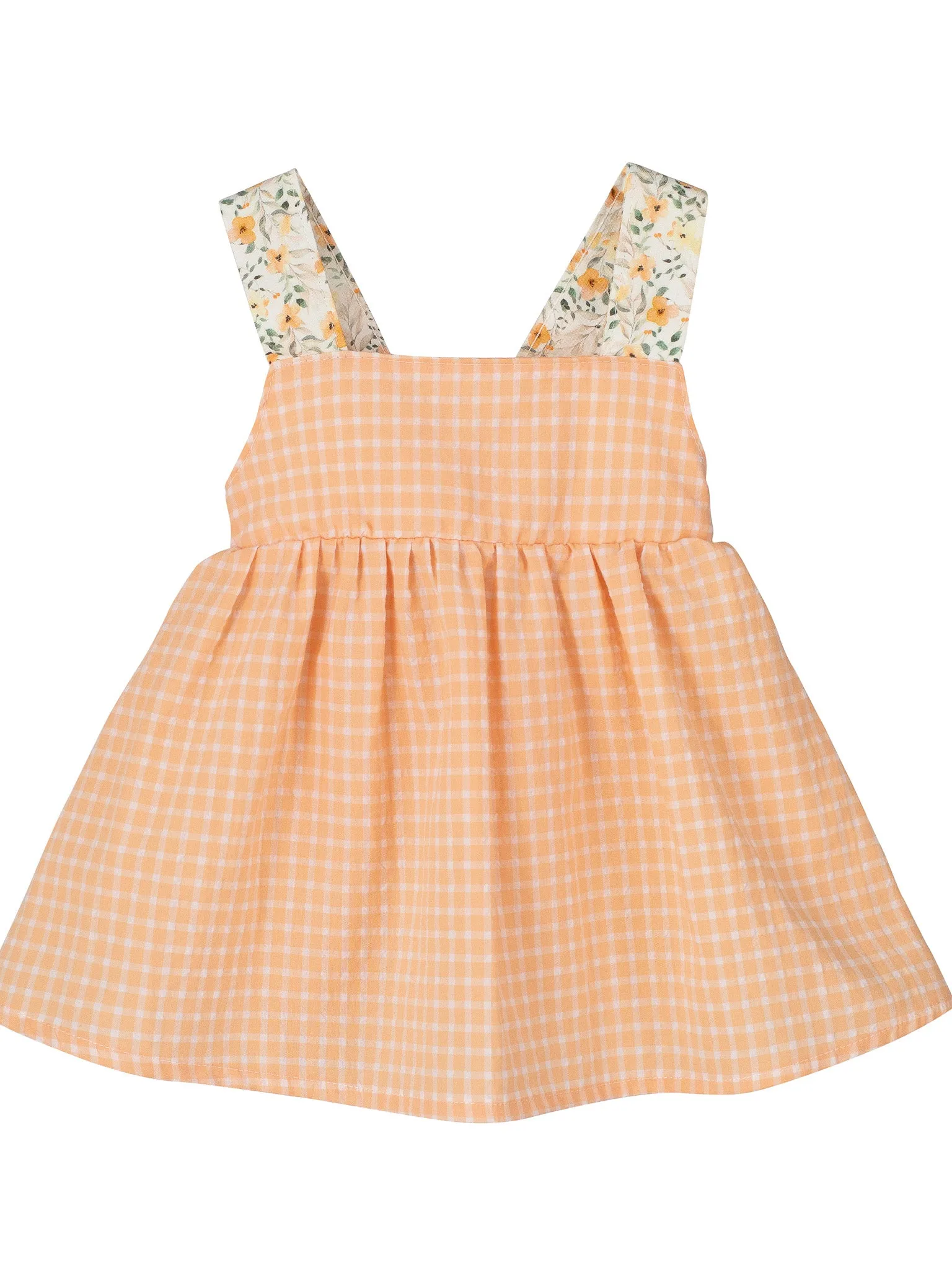 Calamaro Baby Orange Gingham & Floral Bow Dress