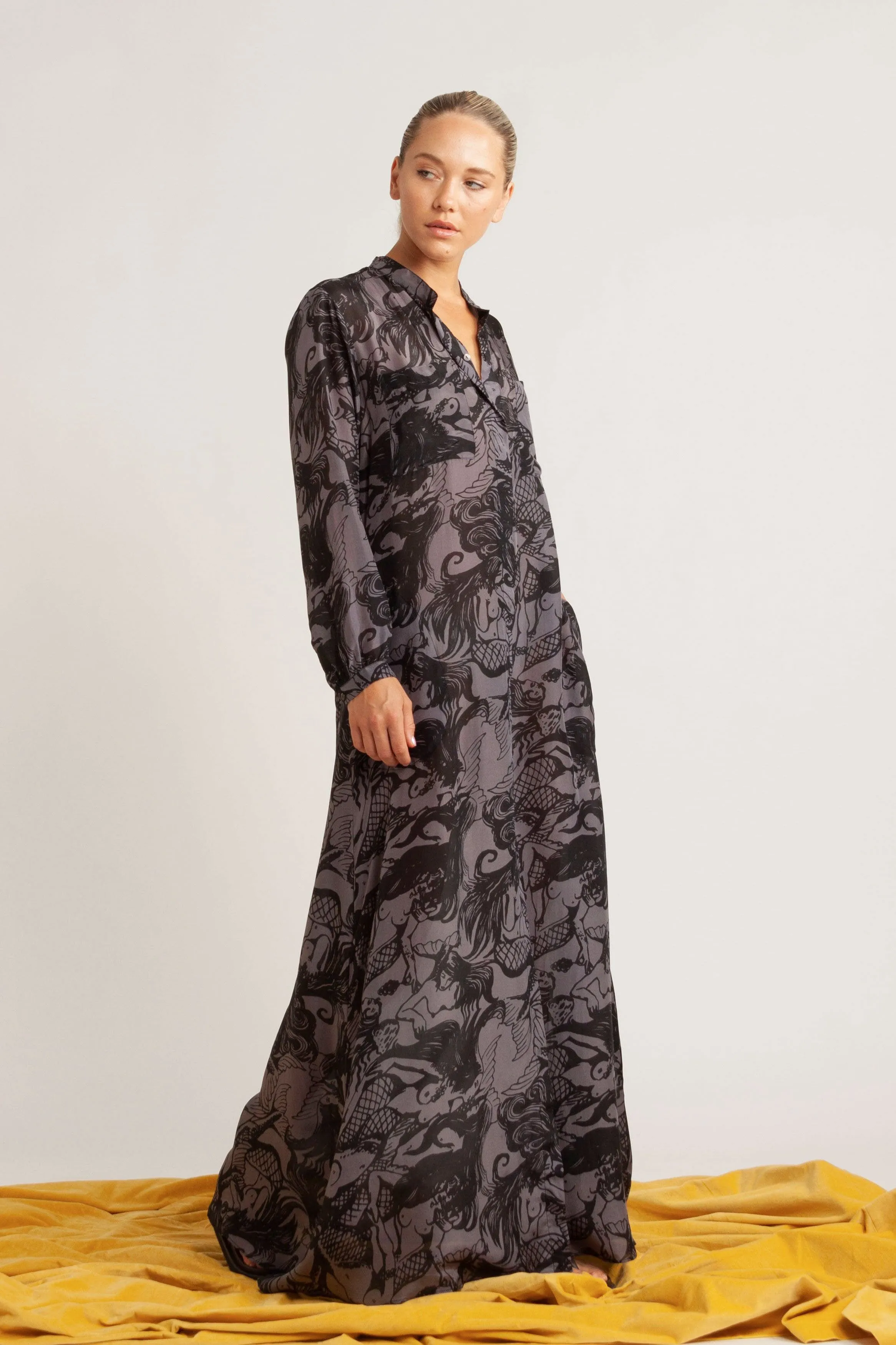 Callista Mermaid Print Silk Shirt Dress