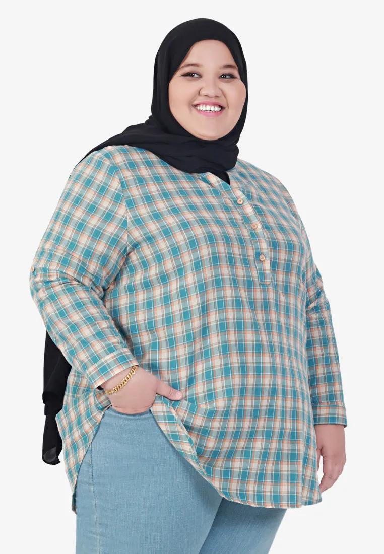 Cameron Stand Collar Checkered Blouse - Green