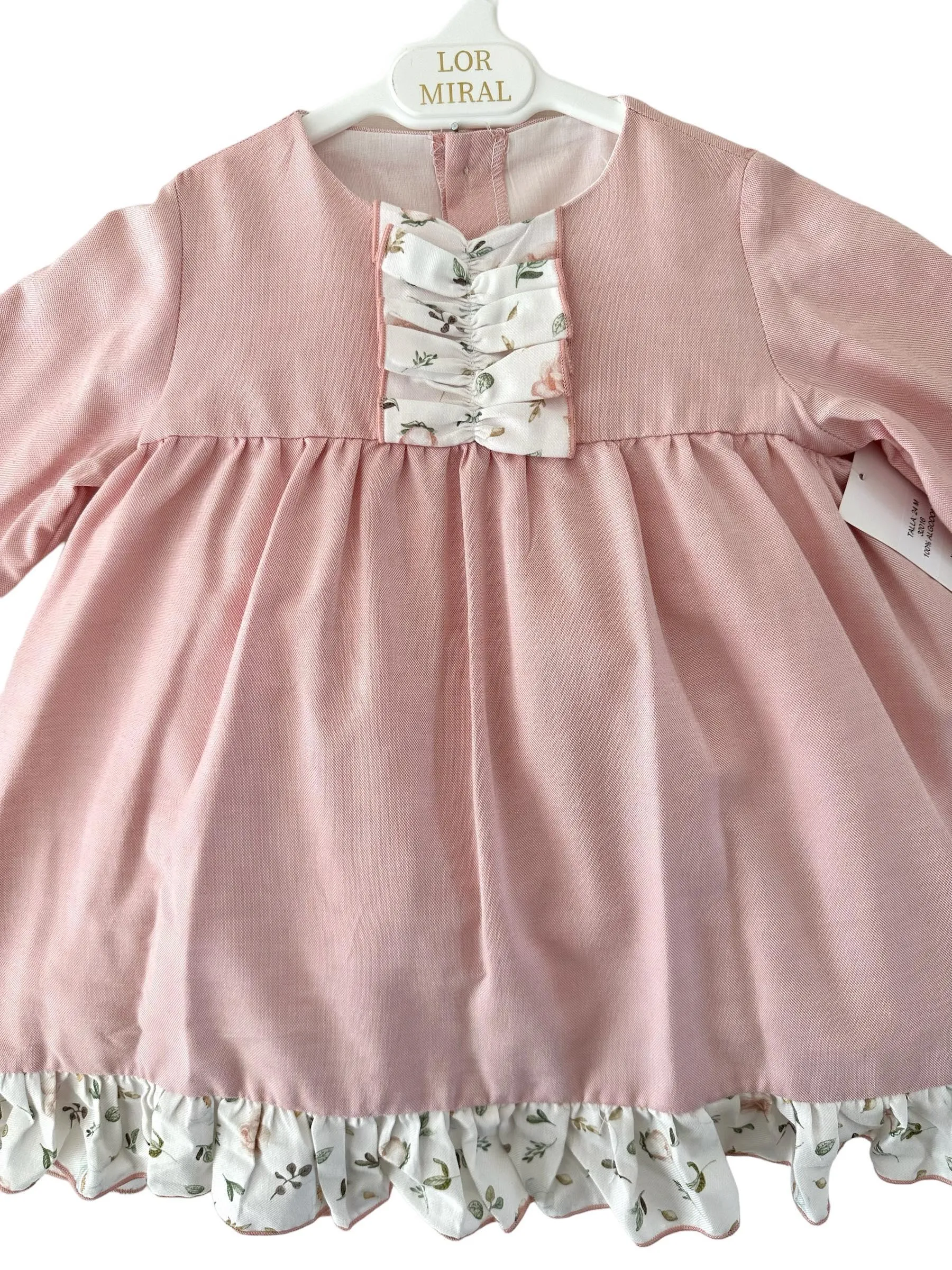 CLEARANCE SALE - Lor Miral AW23 - Baby Girl's Pink Floral Print Dress & Knickers 32016