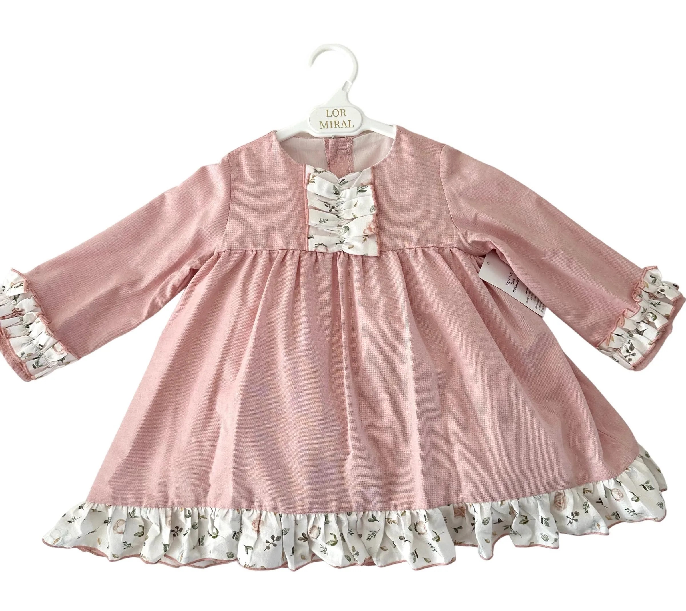 CLEARANCE SALE - Lor Miral AW23 - Baby Girl's Pink Floral Print Dress & Knickers 32016