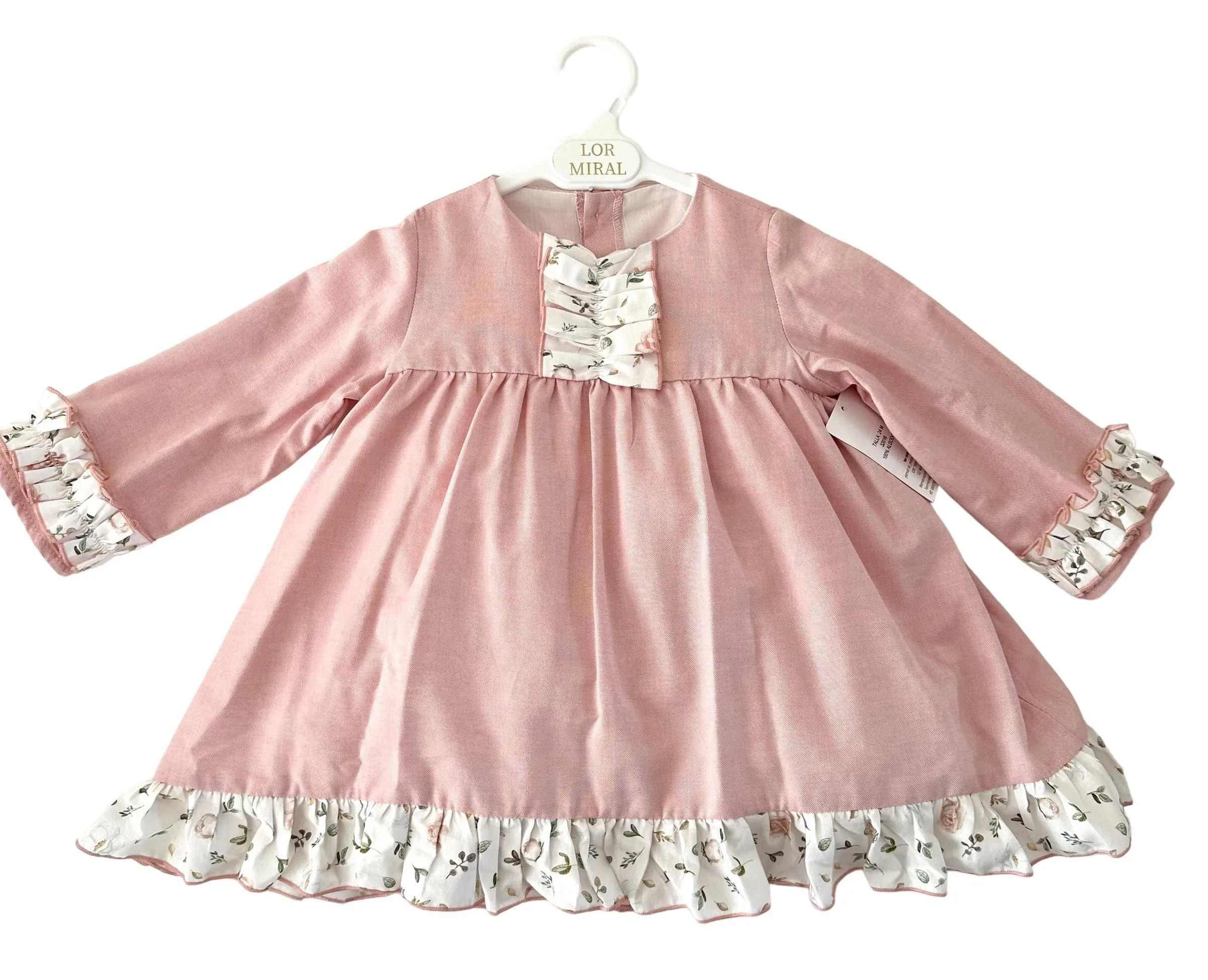 CLEARANCE SALE - Lor Miral AW23 - Baby Girl's Pink Floral Print Dress & Knickers 32016