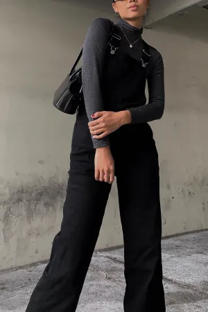 Cozy Black High Loose Overalls