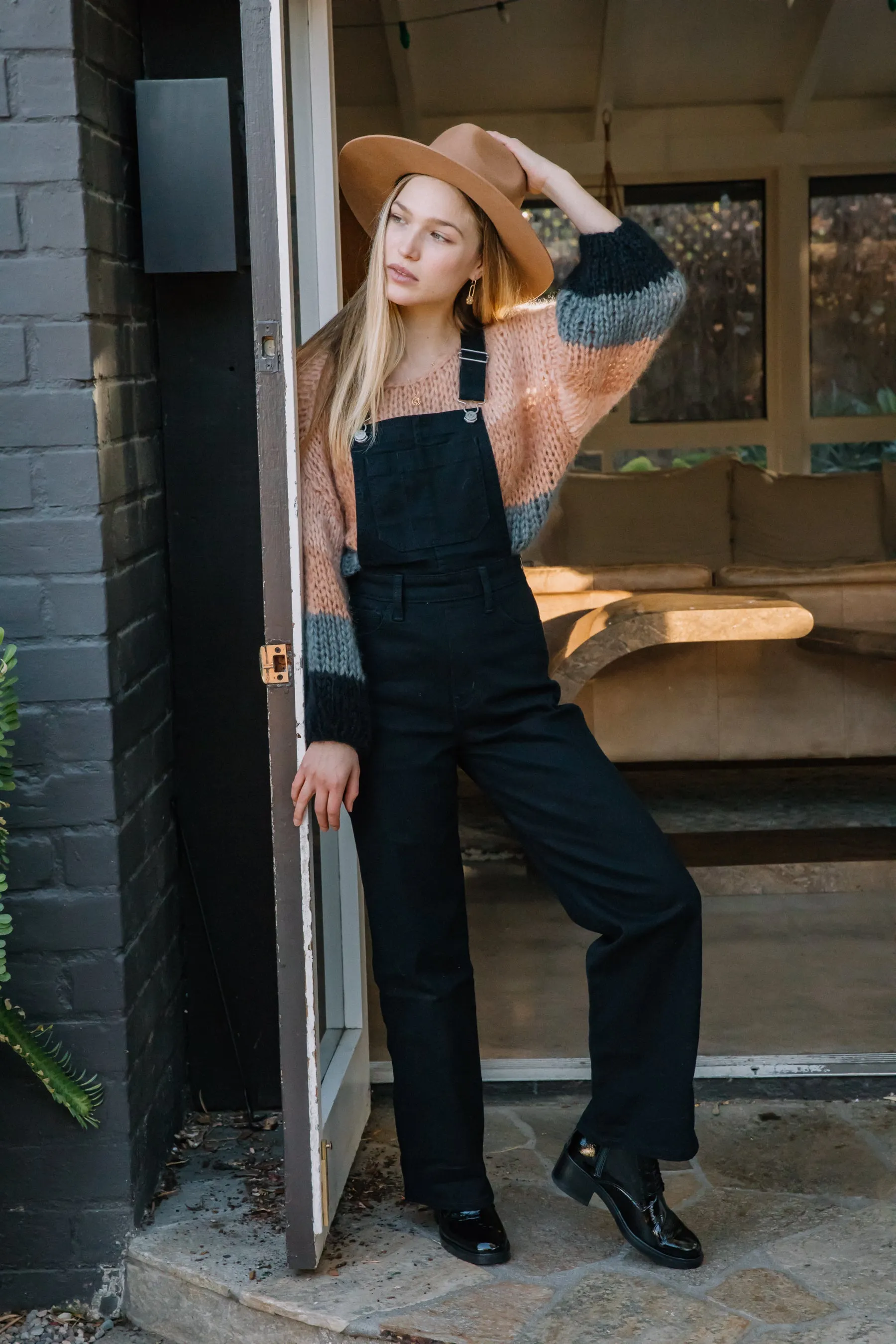 Cozy Black High Loose Overalls