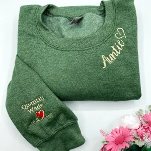 Custom Embroidered Auntie Sweatshirt or Hoodie, Personalized Gift for New Aunt