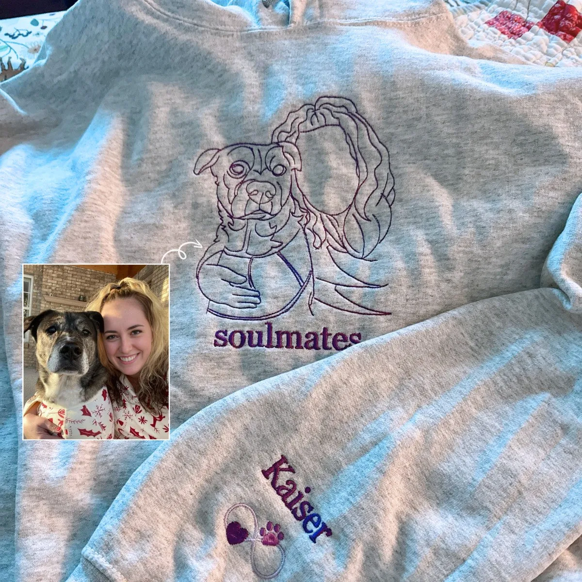 Custom Embroidered Dog Mom Hoodie, Personalized Hoodie with Icon, Gift For Dog Lovers