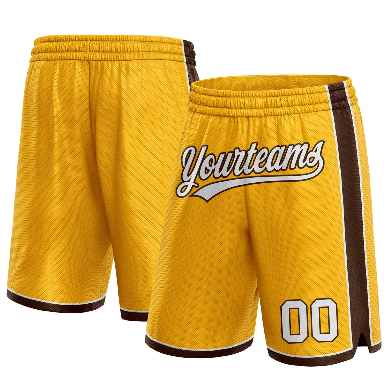 Custom Gold White-Brown Authentic Basketball Shorts