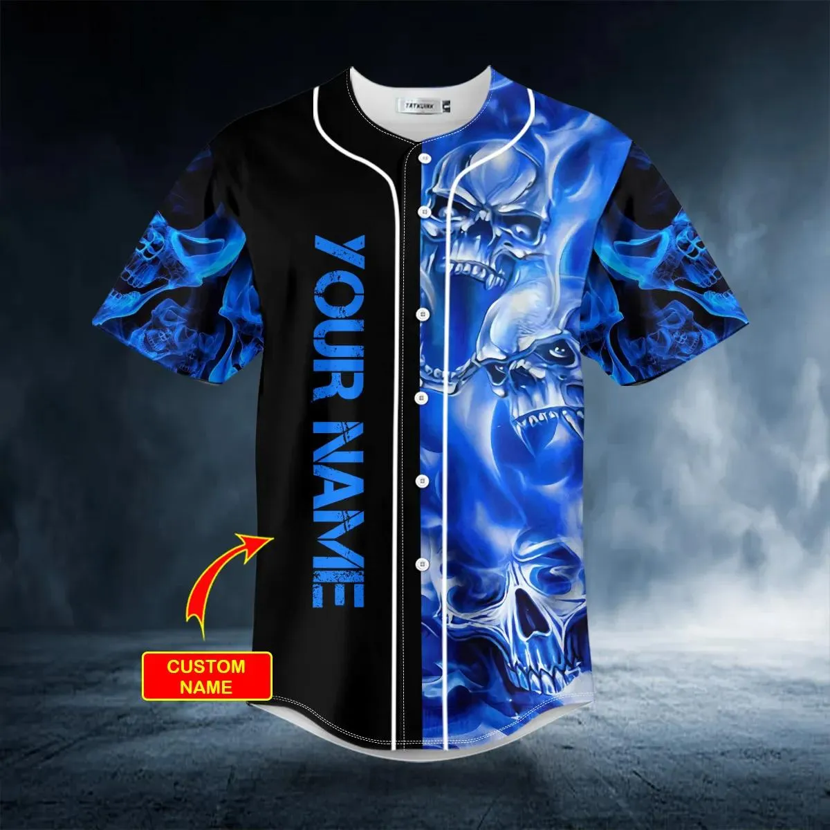 Custom Name Blue Soul Eater Ghost Skull Custom Baseball Jersey