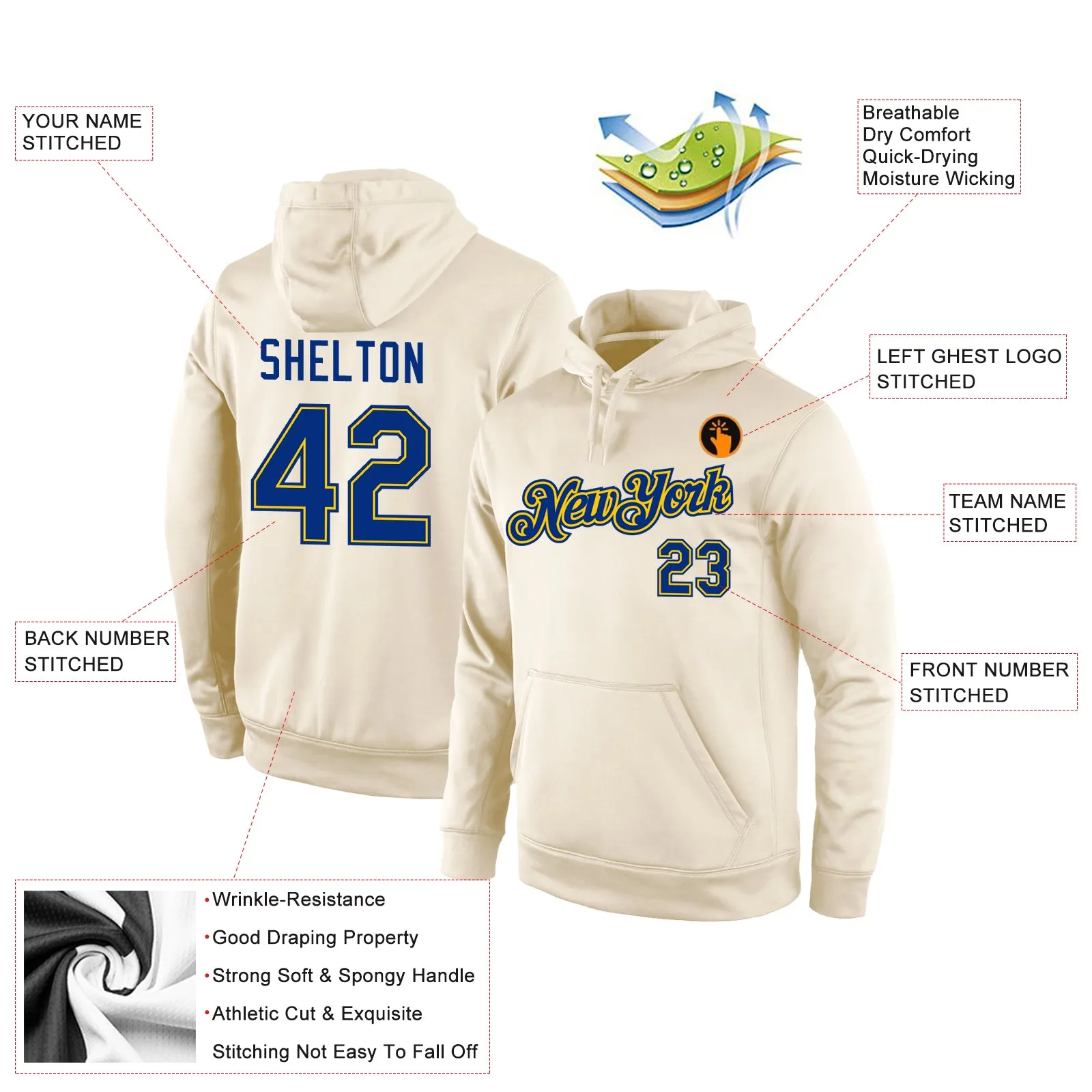 Custom Stitched Cream Royal-Gold Sports Pullover Sweatshirt Hoodie