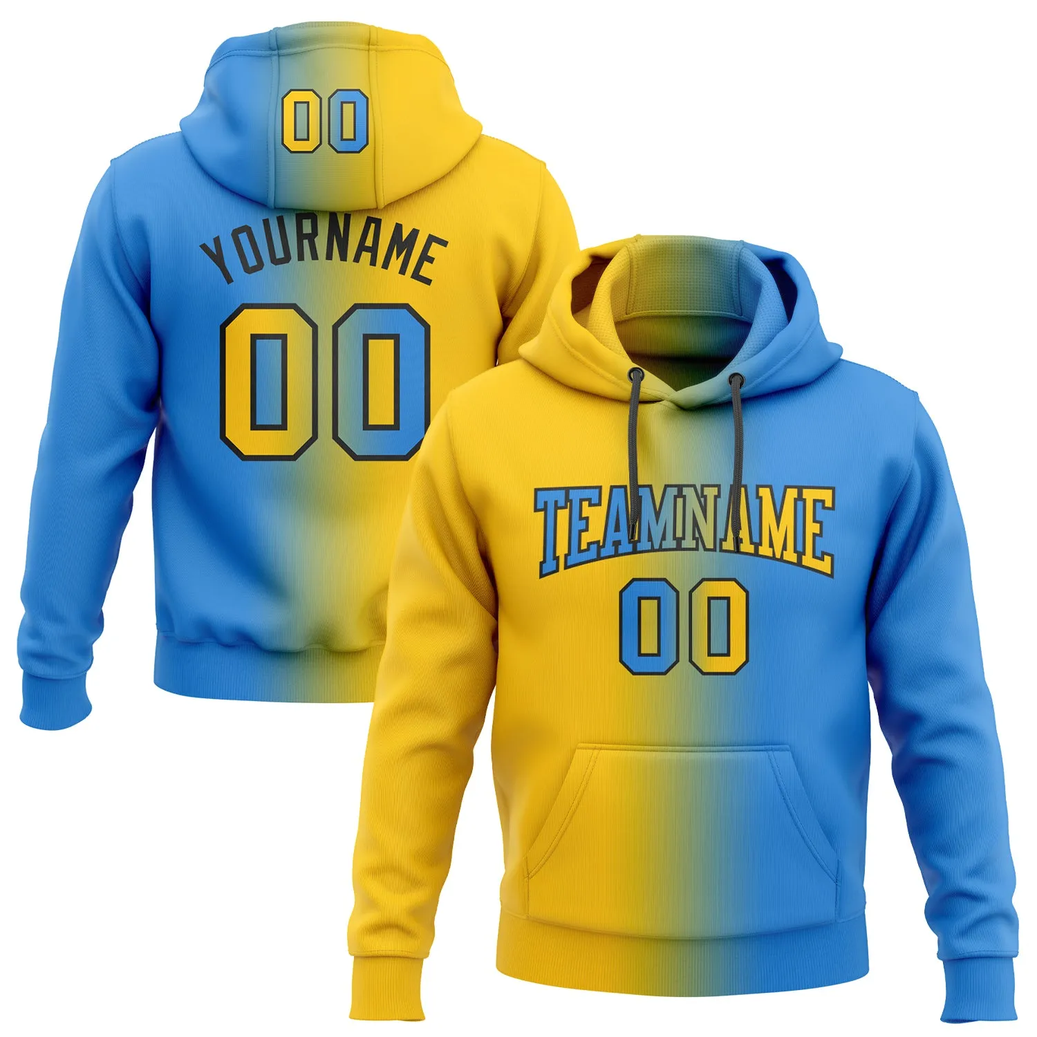 Custom Stitched Powder Blue Yellow-Black Gradient Fashion Sports Pullover Sweatshirt Hoodie