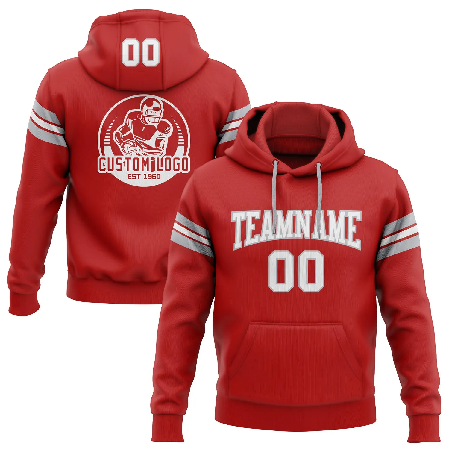 Custom Stitched Red White-Gray Football Pullover Sweatshirt Hoodie