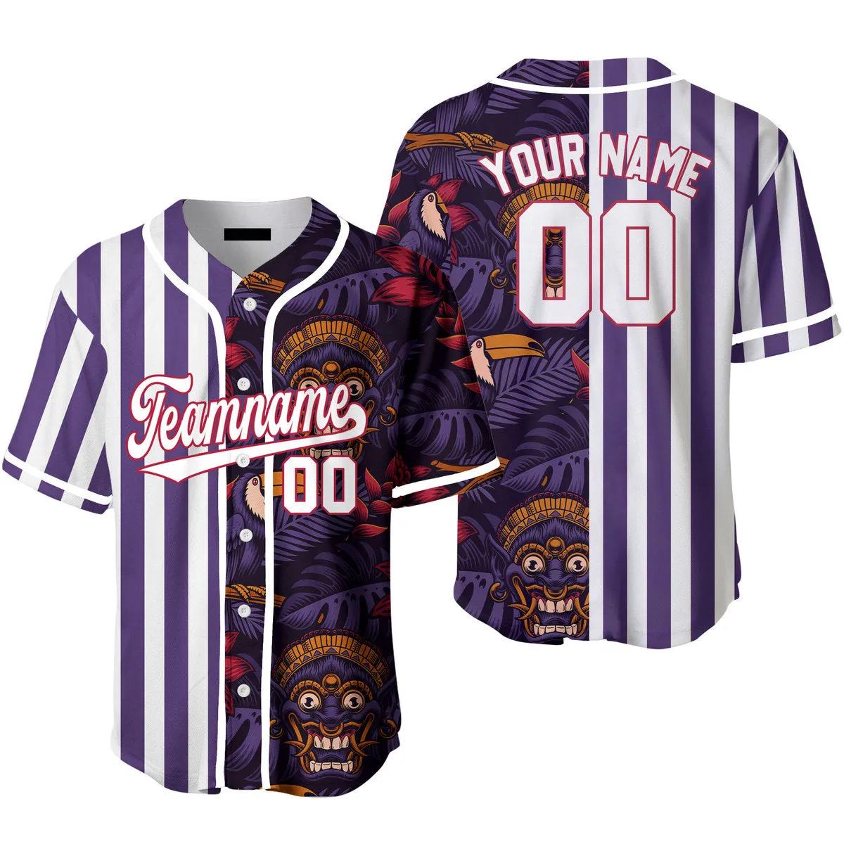 Custom Tropical Dark Purple White-Red Split Fashion Baseball Jerseys For Men & Women