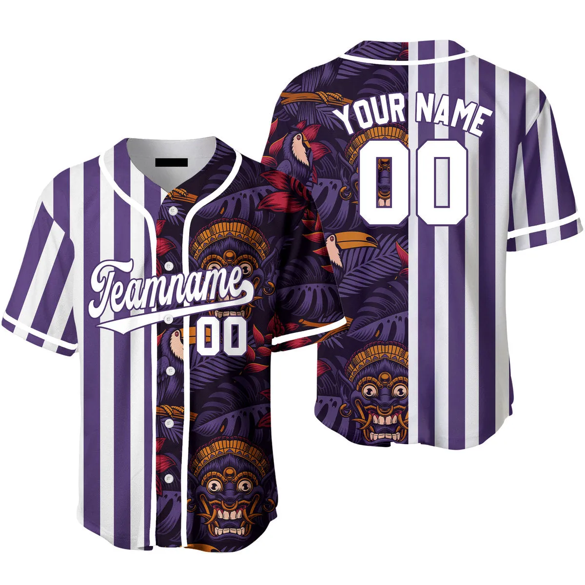 Custom Tropical Dark Purple White-Red Split Fashion Baseball Jerseys For Men & Women