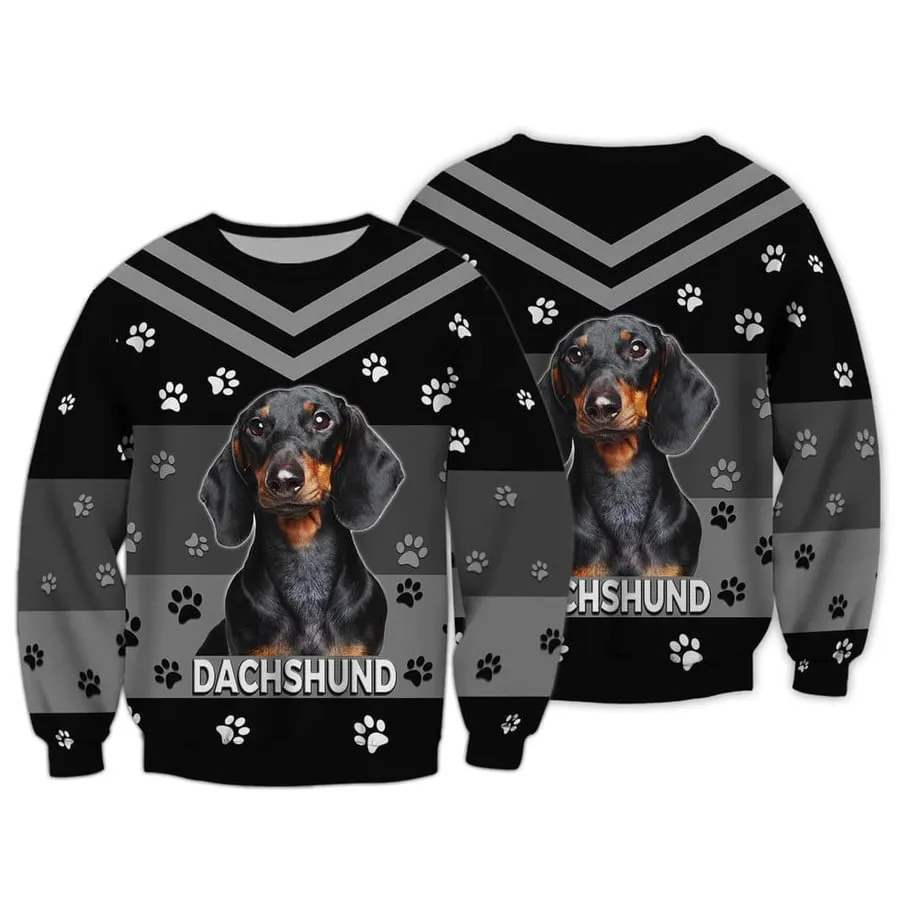 Dachshund Lover Black Never Walk Alone 3D Full Print Sweatshirt